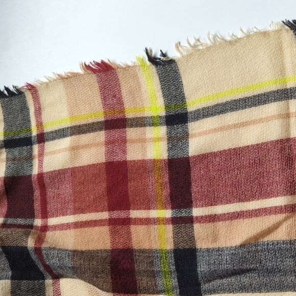 Oversized Blanket Scarf Wrap Square Plaid Boho Fringe 53x53 Warm Academia Winter - Picture 8 of 10
